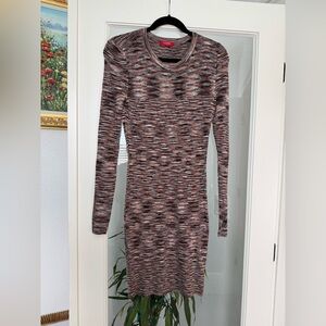 Guess Long Sleeve Knit Dress in Black, Brown, and Cream